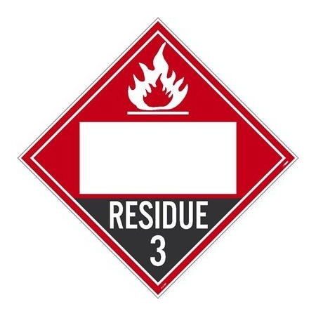 Nmc Residue 3 Flammable Liquids Blank Dot Placard Sign, Pk50 DL81BTB50